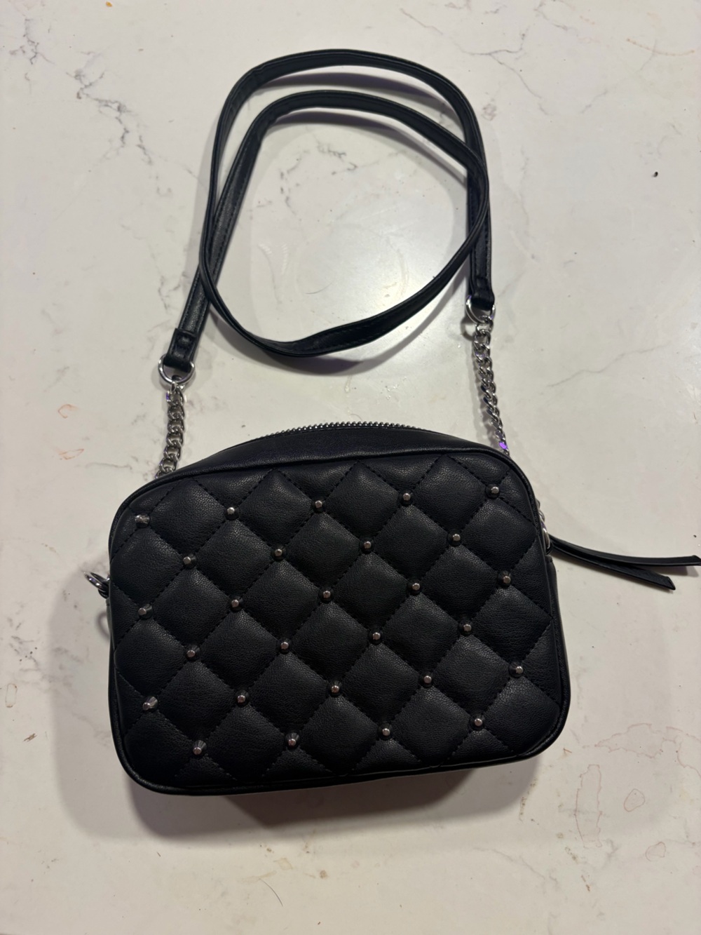 REBECCA MINKOFF Black Diamond Quilted Studded Crossbody Bag Small Purse